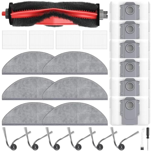 25 Stück Zubehör Set für Roborock Q7 L5+ / Q7 L5 / Q7 M5+ / Q7 M5 Saugroboter Ersatzteile mit 1 Hauptbürste 6 Staubbeutel 6 Wischpads 4 Filter 6 Seitenbürste 1Reinigungsbürste 1Schraubendreher