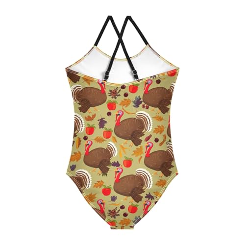 CHIFIGNO Thanksgiving Turkeys Girls One Piece Swimsuits, Spaghetti Straps, Cross Back Design, Ages 3T2