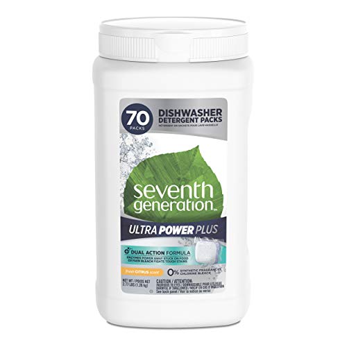 Seventh Generation Ultra Power Plus Dishwasher Detergent Packs, Fresh Citrus Scent, 70 count