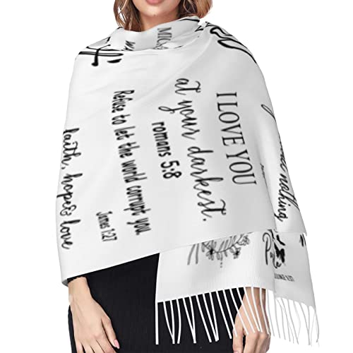 Special Gifts for Her,White Inspirational Vinyl Bible Verse Christian Prayer Tassel Pashmina Shawls and Wraps4