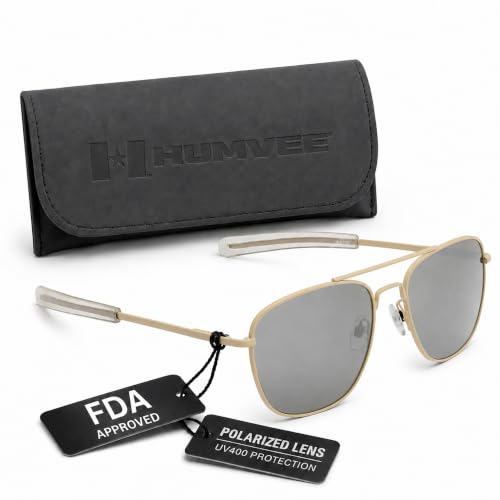 Image of CAMPCO HUMVEE Polarized Aviator Sunglasses for Men & Women - Gold Frame, Gray Lens, UV400 - Great for Driving, Fishing, Gifts