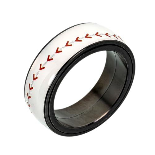 「回転式スポーツボールリング チタンスチール(バスケットボール/野球/フットボール/サッカー)スポーツファン用フィジェットドームバンドリング」指輪のサイズ25号(US12)