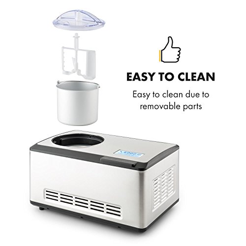 Klarstein Dolce Bacio Eiscremebereiter Kompressions-Eismaschine Eismaschine auch für Sorbet, Frozen Yogurt (2 Liter, 180 Watt, Timer, LCD-Display, Touch, Kühlfunktion, Edelstahl) silber – Bild 8