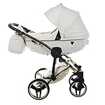 Original Junama Diamond Individual Reisesysteme Kinderwagen 2in1 3in1 4in1 Sonnenschirm + Originalzubehör Exclusive Prams (3in1, Gold-Weiß 04)