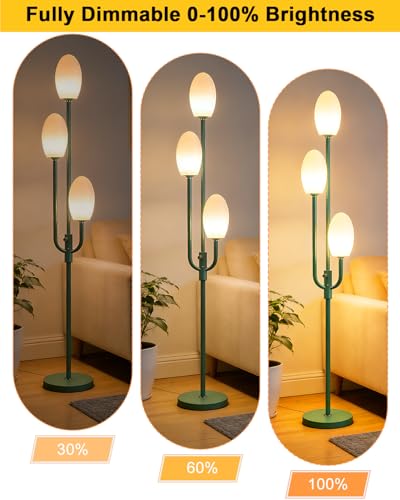 Image of Lightdot 66IN Dimmable Floor Lamp 3-Lights Vintage Floor Lamps with Pebble Shade& Warm White Bulbs for Wedding Party Modern Standing Tall Lamp with 5Lbs Heavy Base for Living Room /Bedroom-Green