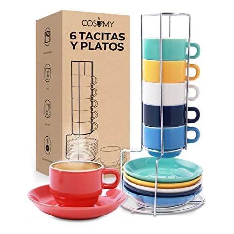 Set de 6 Tazas de Espresso con Soporte y Platos Apilables Cosumy Cover