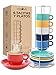 Set de 6 Tazas de Espresso con Soporte con Platos Incluidos - Apilables - Aptas para Lavavajillas - Cerámica de Colores - 75ml