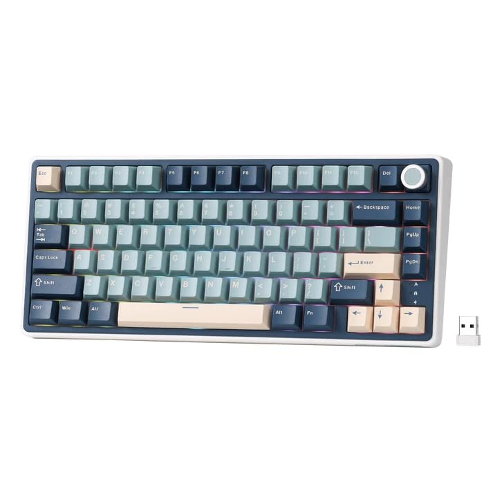 Image of RK ROYAL KLUDGE R75 Wireless Mechanical Keyboard, 75% Percent Custom Gaming Keyboard Gasket Mount RGB Backlit with Knob & PBT Keycaps, BT5.1 /2.4GHz /USB-C, Hot Swappable Cream Switch