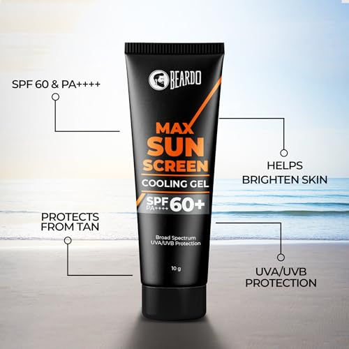 Image of Beardo Max Cooling Gel Sunscreen SPF 60+ PA++++|UVA /UVB Protection | No White Cast |Ultra Lightweight Texture | Non-Greasy |Sunscreen for Men-10g