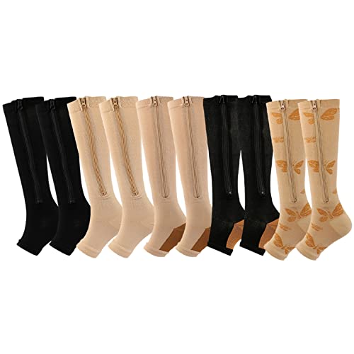 Valcatch 5 Pairs Zipper Compression Socks for Women Men 20-30 mmHg Support Hose Stockings Calf Knee High Running Walking