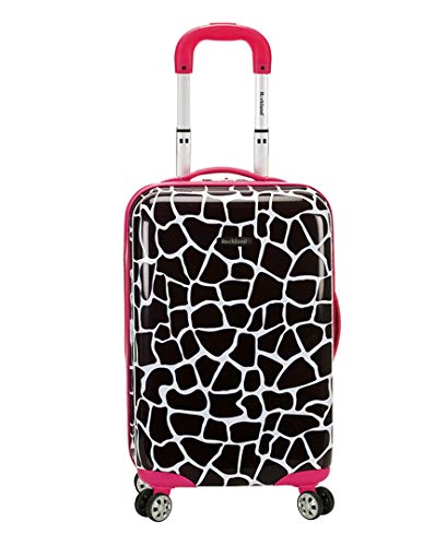 Rockland Safari Hardside Spinner Wheel Luggage, Pink Giraffe, Carry-On 20-Inch
