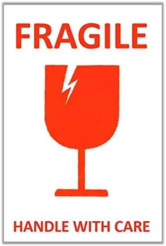 BlackDreams® Fragile Handle with Care Stickers Width Big Glass Logo (4x6 inch (100 Stickers), Yellow & Black)