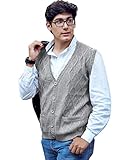 Picture of TINKUY PERU Sweater For Men, V Neck Argyle Sweater Vest, Soft Authentic Peruvian Alpaca Wool Knitted Jacquard Pullover Sleeveless Sweater with Buttons for Men, Size S-4XL, (Heather Gray, Medium)