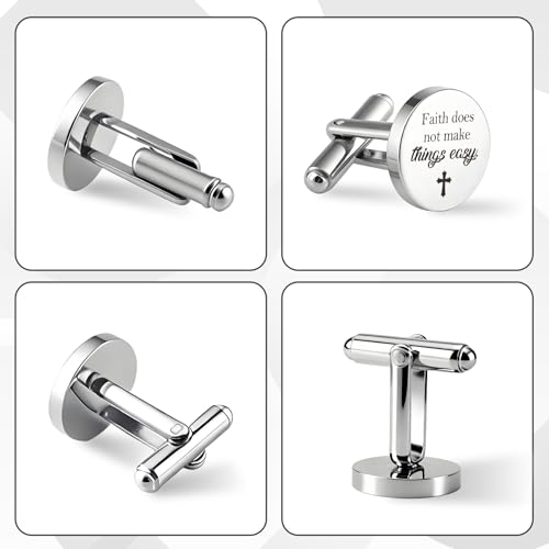 Mancuernillas de acero inoxidable con versículo bíblico inspirador miniatura 5