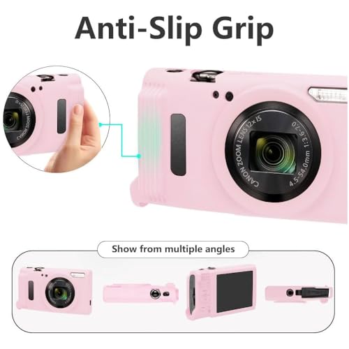 Tedubax Silicone Case for Canon PowerShot ELPH 360/IXY 650 with Screen Protector and Lanyard,Soft Anti-Scratch Camera Cover,Slim Carrying Protective Camera Body Skin Sleeve - Pink
