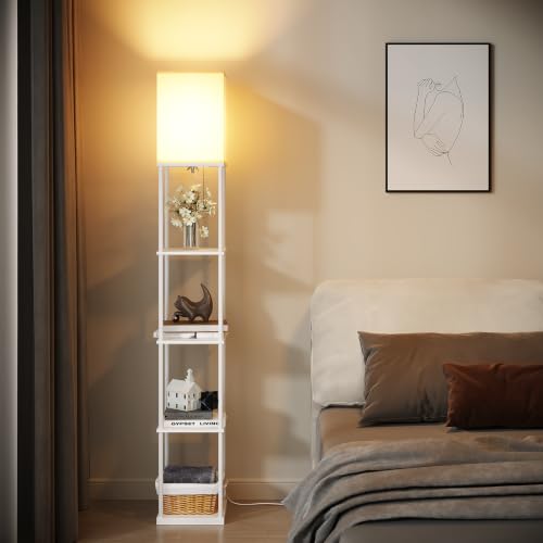 Image of SUNMORY 5 Tier Floor Lamp with Shelves, Standing Lamps for Living Room | 3 CCT LED Bulb Include, 70 inch Tall Corner Shelf Lamp, Display Bookshelf, Modern Style for Bedroom, Office, Home Decor