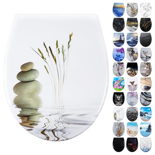 Fanmitrk WC Sitz mit Absenkautomatik, Toilettendeckel Duroplast, Klodeckel mit Schnellverschluss, Montage von oben, Toilettensitz mit Motiv (UF81952)