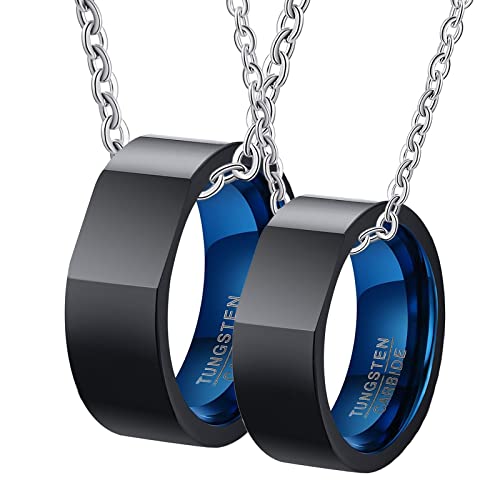 Collar de tungsteno para pareja aniversario novios negro y azul