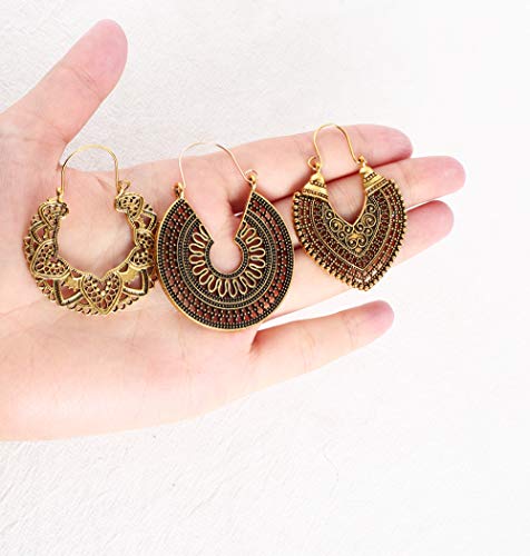 Florideco 6 Pairs Vintage Bohemian Drop Dangle Earrings Boho National Style Hollow Petal Heart Shaped Beaded Statement Earrings For Women Girls Hypoallergenic Silver Jewelry #TOP6