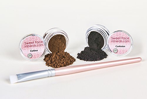Sweet Face Minerals BLACK & BROWN EYE LINER w/BRUSH KIT Mineral Makeup Shadow Bare Skin Brow Powder Set