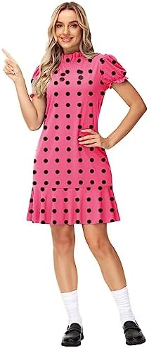 Women Sally Halloween Dresses Peanuts Polka Dots Good Greif Pink Cosplay Dress XL, Pink, X-Large Clothing, Shoes & Accessories
