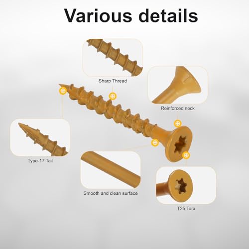 Image of Wood Screws #8 x 1-1 /2'', T25 Star Torx Drive Flat Head Deck Screws, Tan, 165Pcs (1lb)