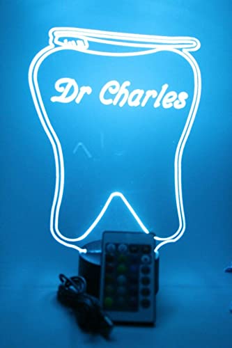 Mirror Mania Tooth Light Up Lamp Led Personalized Free Engraved Tooth And Brush Dental Table Lamp, Our Newest Feature - It's Wow, Comes With Remote, 16 Color Options, Cord, Stand, Dimmer, Great Gift #TOP1