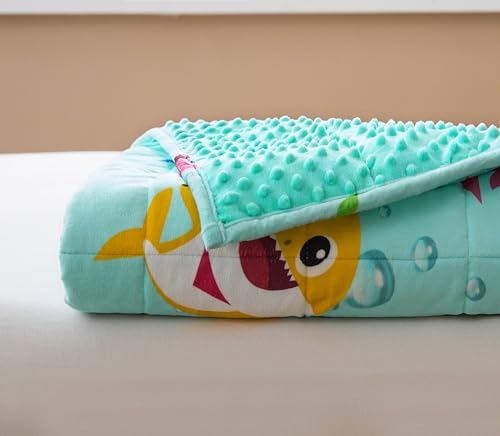 Image of Sivio Minky Dotted Weighted Blanket, Super Soft Crystal Velvet Reversible Heavy Blanket with Cute Cartoon Patterns, 5 lbs, 36x48 Inch, Green Shark
