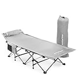 Alpcour Extra Large Camping Cot Heavy Duty Compact XL Bed in a Bag with Pillow for Adults & Kids – Portable Folding Steel Frame & Comfortable Lightweight Polyester – 75x28” – Weight Capacity 500 Lbs