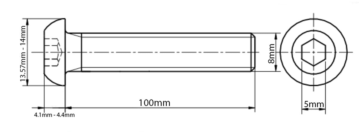 M8 (8mm x 100mm) Button Head Screws Allen Socket Bolts Screws High Tensile Steel 10.9 Zinc Grade ISO 7380-1 (Pack of 20) M09A - Image 2
