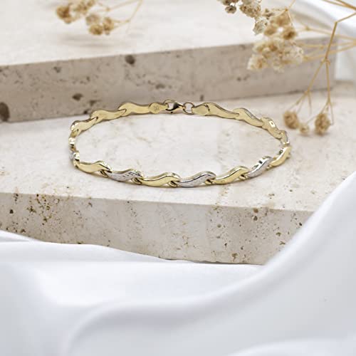 CARISSIMA Women's 9 ct 2 Colour Gold Diamond Cut 4mm Wave Link Bracelet of Length 19 cm/7.5 inch2