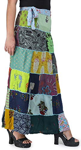 Printed Long Boho Wrap-On Long Skirt from Gujarat with Patch Work2