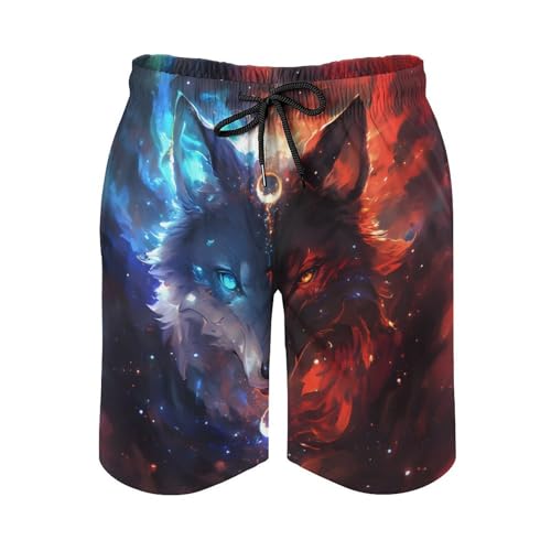 DUOLIFU Mens Summer Wolf Printed Pool Swim Trunks Quick Dry Lightweight Elastic Waist Beach Shorts with Pockets,Wolf 04,S