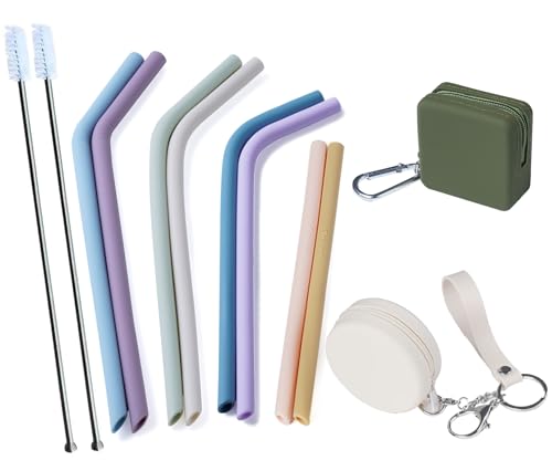 4-Size Reusable Silicone Straws with Travel Keychain Cases-Portable Collapsible For