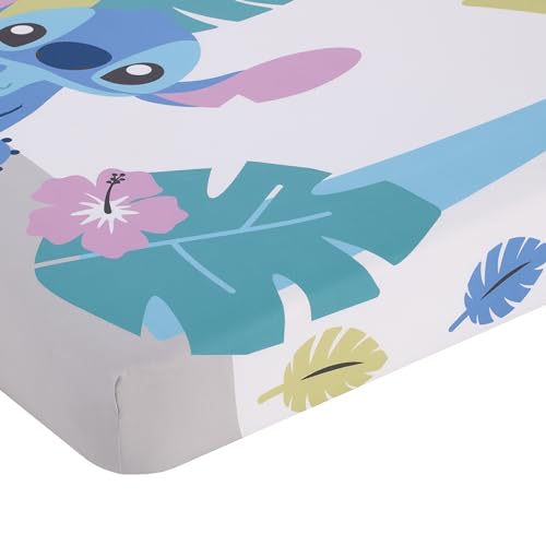 Image of Disney Stitch Blue, Teal, Lime, Lavender, and White Living The Dream Photo Op Fitted Crib Sheet