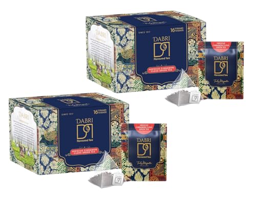 Image of Dabri Hibiscus Green Tea 32 Pyramid Dip Teabags|Pack of 2 x 16 Bags Each|Premium Loose Leaf Blend with Cinnamon, Clove|Natural Hibiscus leaves & Spices|Manage Weight, Hair Regrowth