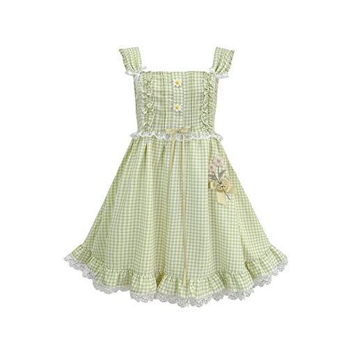 Teen Girls Sweet Lolita Plaid Dress Babydoll Summer Sleeveless Cute Casual Spaghetti Strap Floral Dress Fall