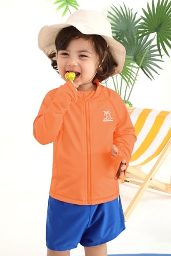 Image of BesserBay Baby Toddler Kids Rashguard Top UPF 50+ Long Sleeve Swim Shirt Zip Up Thumb Holes UV Jacket 12 Months-6 Years
