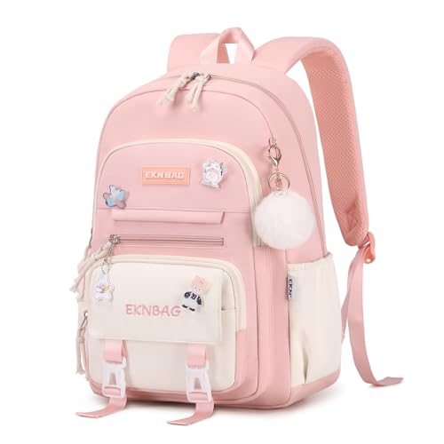 Tanou Schulrucksack Mädchen Teenager Schulranzen Kinder, Große Kapazität Schulrucksack für Mädchen der 3. bis 7. Klasse, Leichter Nylon Schultasche Kawaii für Schule Reisen Lässige, Rosa