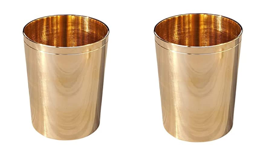 Image of Bronze Kansa Glass Handmade, 2 Piece, 400 Ml, Gold