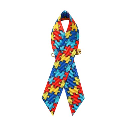 Image of 100 PCS Autism Fabric Awareness Ribbons Wired Fabric Ribbons with Safety Pins Lapel Pin Satin Ribbon for Charity Public Social Event Welfare Supplies(Autism Awareness)