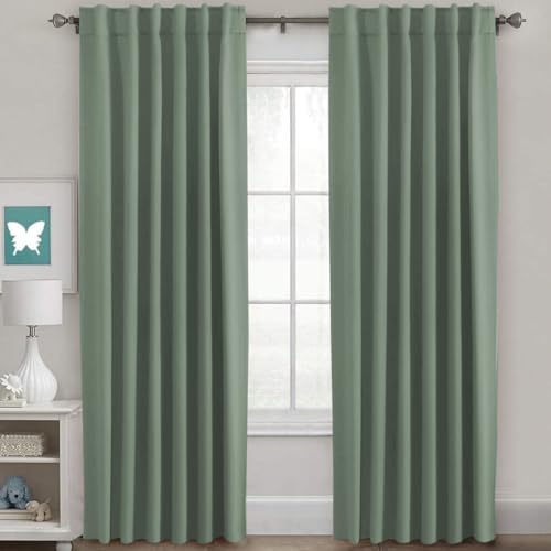 Image of H.VERSAILTEX Blackout Curtains Thermal Insulated Window Treatment Panels Room Darkening Blackout Drapes for Living Room Back Tab /Rod Pocket Bedroom Draperies (2 Panels, Green Bay, 52 x 96 Inch)