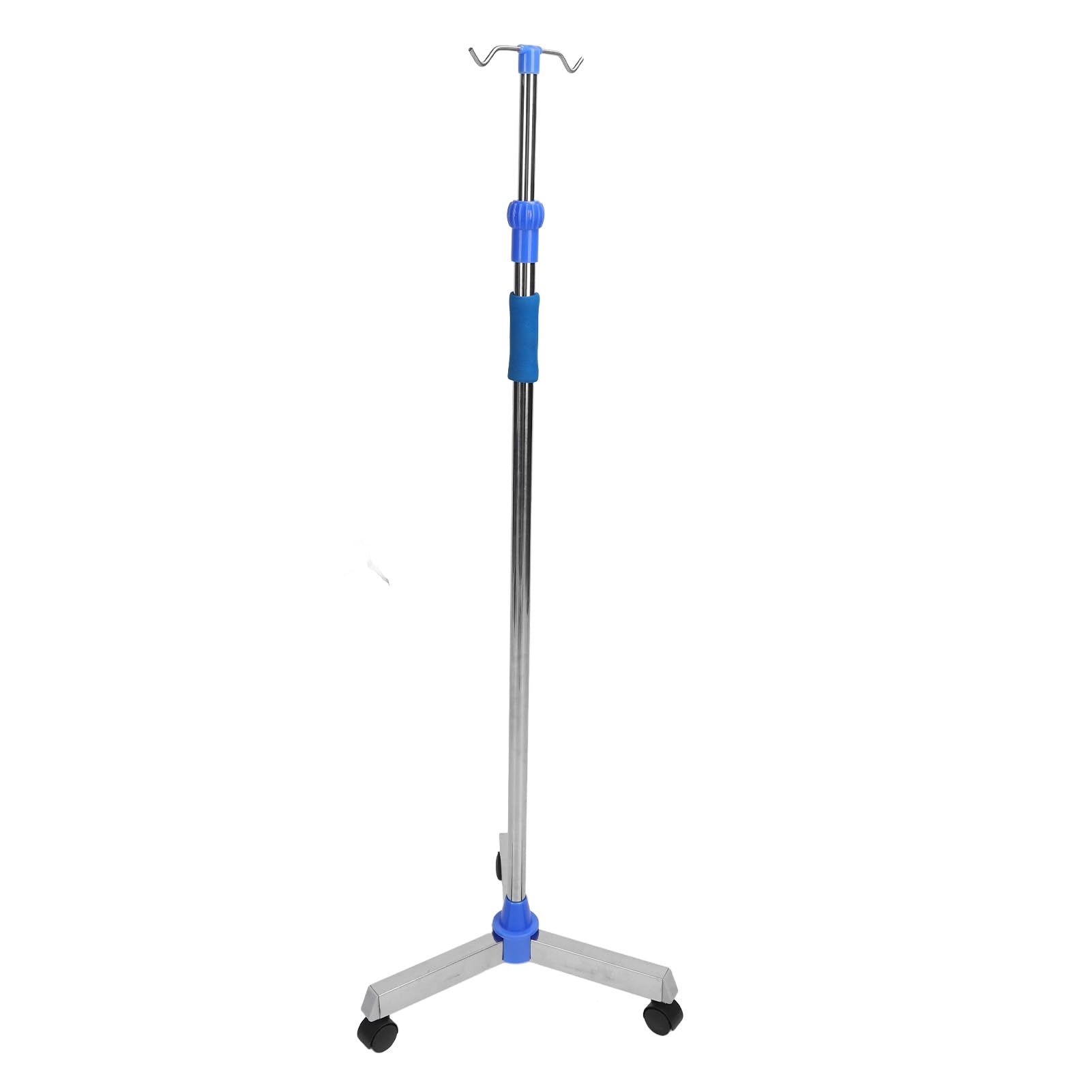 Asta portaflebo Altezza regolabile Base pavimento Base triangolare in acciaio inossidabile con ruote Asta spessa 2 ganci Supporto per sacca portaflebo per clinica domestica