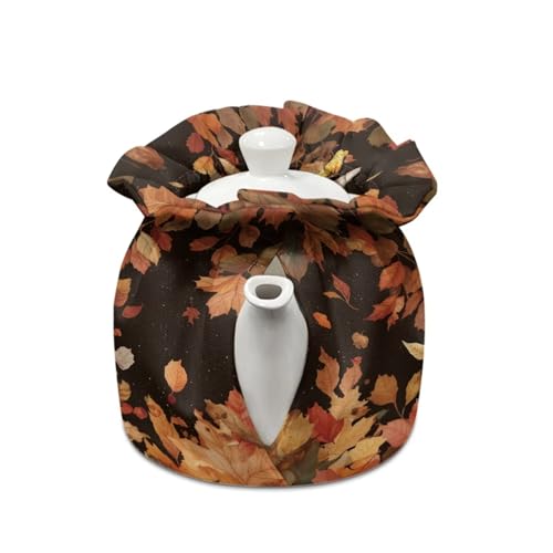 Image of Xoenoiee Cat Fall Leaf Tea Cozy Tea Cosy for Teapots Keep Warm Teapot Cover Insulated Kettle Cover for Home Kitchen Table Decor