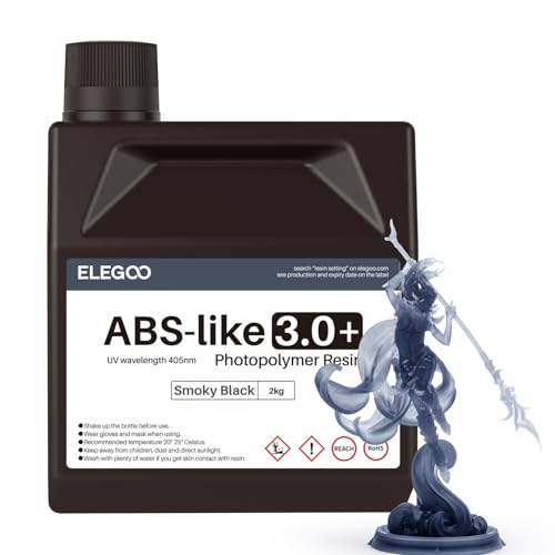 Image of ELEGOO ABS-Like Resin 3.0 Plus, 3D Printer Resin with Low Viscosity and High Precision, 405nm Rapid UV-Curing Photopolymer Resin, 3D Resin for LCD /DLP 3D Printing, Smoky Black 2000G