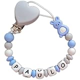 chupetero tous tela Antibacteriano Chupetero personalizado para bebé con nombre Elige color y modelo Bola en silicona Antibacterial y pinza de acero inoxidable Regalos para recién nacido y bebé Pinza corazón para niño (Cinza)