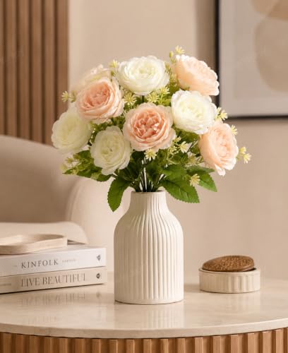 Image of Divyakosh Artificial Flowers for Vase (10 Peony Flowers), Artificial Flowers Bunch (Vase Not Included), Luxury Floral Centerpiece for Living Room Dining Table Office Decor