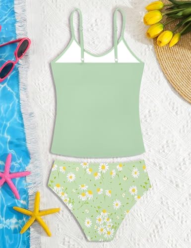 Image of Girls Swimsuit 2 Piece Bathing Suit Criss Cross Ruched Girl Tankini Sets Printed Girls' Swimwear for 9-18 Years