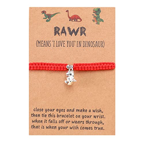 Image of HUJUON Cute Animal Dinosaur Bracelet,Handmade Braided Rope Wax Thread Tyrannosaurus Dinosaur Bracelet Promise Friendship Bracelet Gifts Card