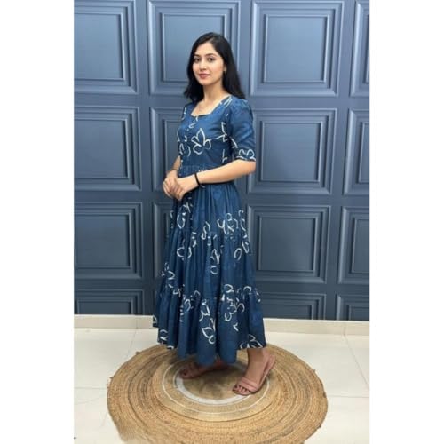 Image of Modestouze Attires Women's Paisley Pattern Rayon Midi Dress with Half Puff Sleeve Round Neck Calf Length and Pull On Closure Type